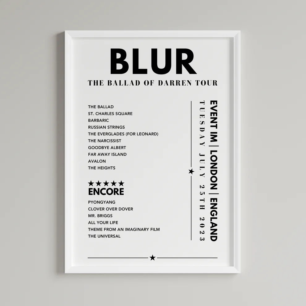 Blur Setlist Poster - Eventim Apollo in London on July 25th, 2023