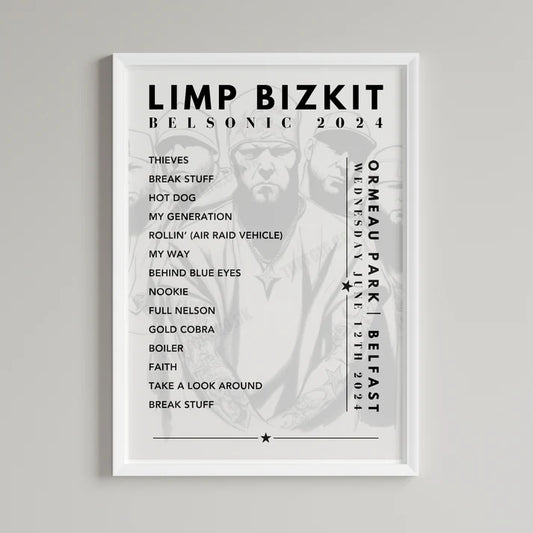 Limp Bizkit Setlist Sketch Poster - at the Ormeau Park, Belfast on June 12th, 2024