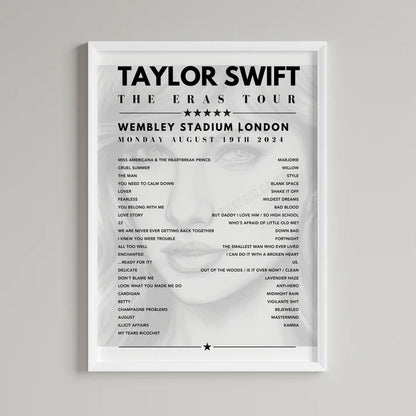 Taylor Swift Setlist Poster Sketch - Wembley, London, on Aug 19th 2024